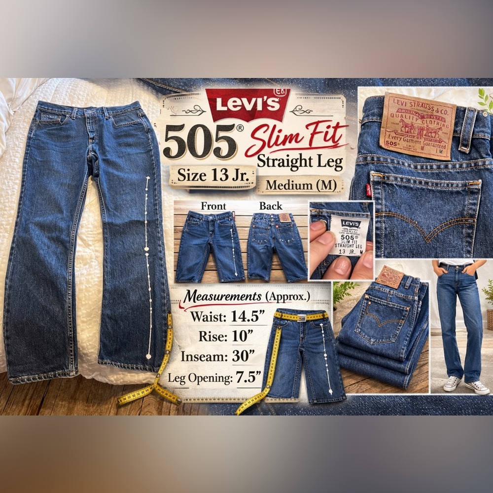 Levi's 505 Slim Fit Straight Leg Jeans Size 13 JR M
